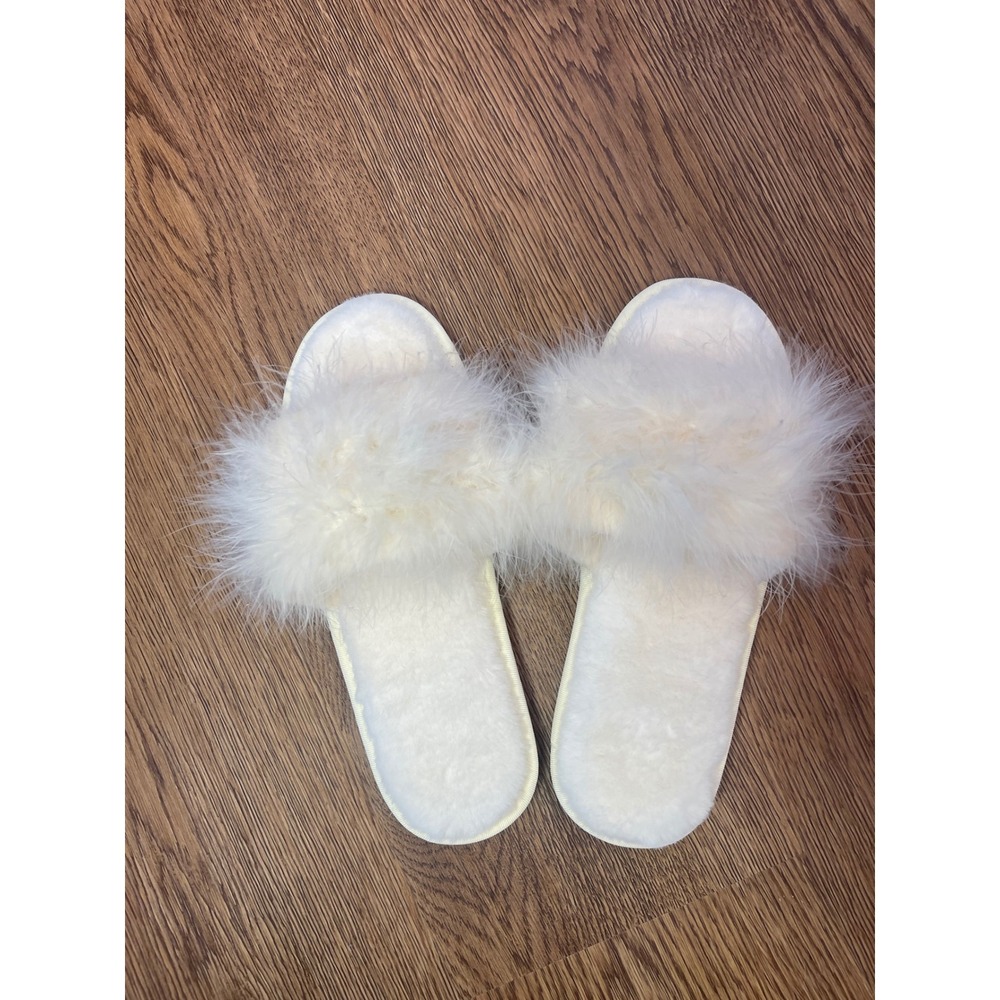 Fur Story Cream Faux Fur Slide Slippers Open Toe House Shoes Size 44/45